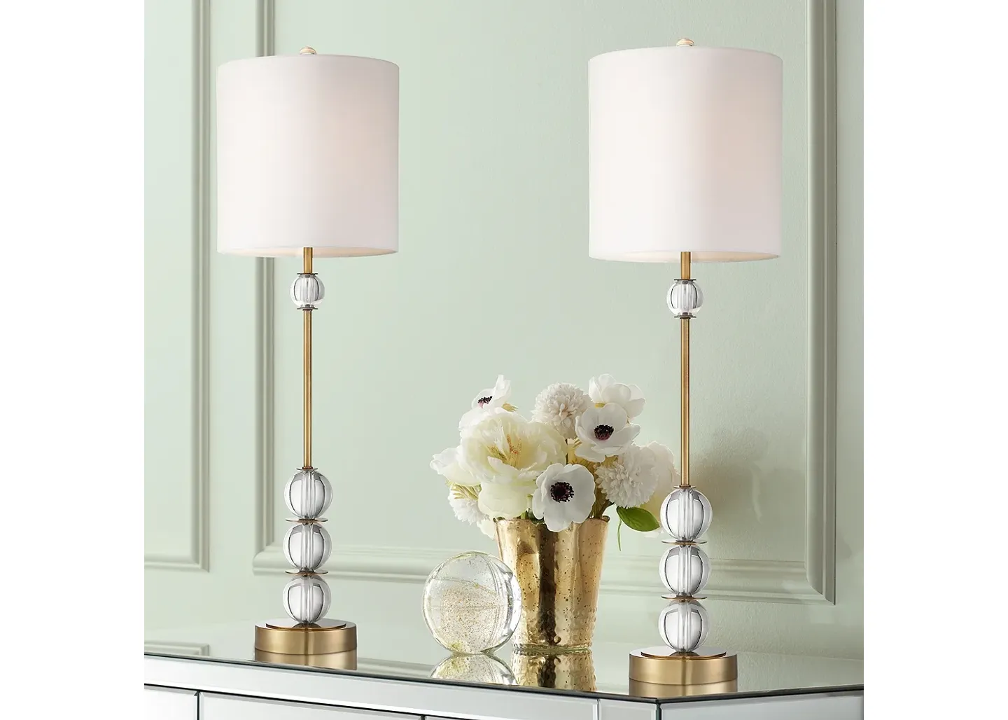Vienna Full Spectrum Halston Brass and Crystal Buffet Table Lamps Set of 2
